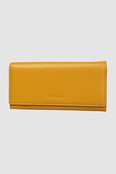 cossroll Women's Wallet made of Genuine Leather with flap, yellow