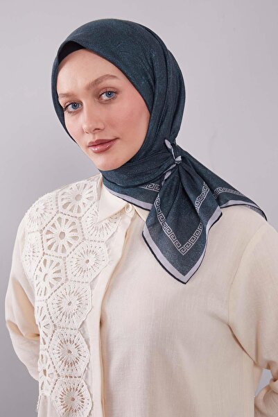 Levidor Dark Green Edge Motif Silk Cotton Scarf