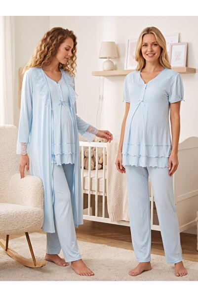 Lohusa Homewear مجموعة بيجامات للحوامل من نيو سيزون باللون الأزرق بتصميم أنيق...
