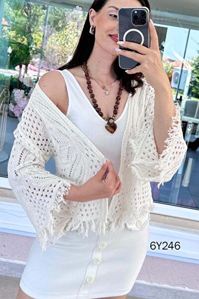İnce Topuk Tasseled Short Knitwear Cardigan 6Y246
