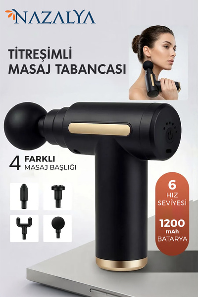 Nazalya Titreşim Şarjlı Masaj Tabancası 4 Başlıklı 6 Kademeli Boyun Bel Sırt ...