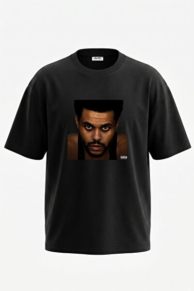 Anetos The Weeknd_52 Design Printed Oversize Black T-Shirt