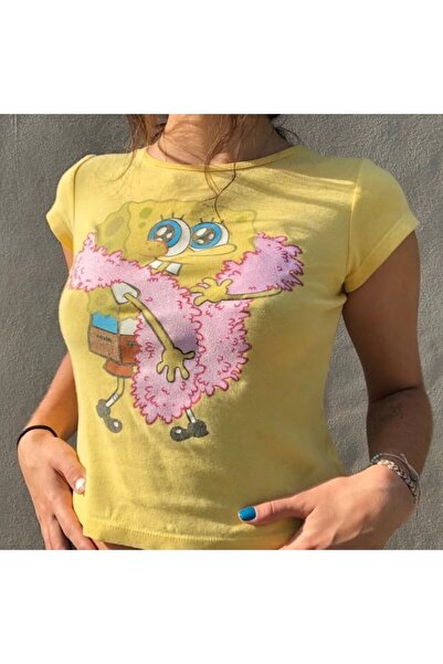 İsra Ayyıldız Moonstar Collection Sünger Bob Pinterest Basic Crop T-shirt