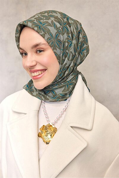 Silk Home Cotton Polyester Soft Scarf Flora Pattern Pale Green 90*90