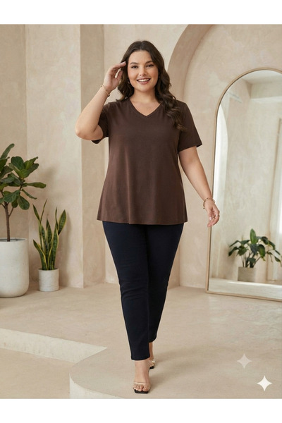 Vinola Plus Size Lycra Viscose Combed Fabric Comfortable Cut V-Neck Blouse