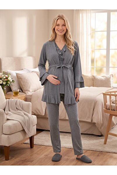 Lohussa New Season Smoked Melange Breastfeeding Feature Ruffle Detailed Desig...