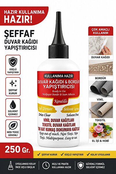 Hobialem Hazır 250 Gr Şeffaf Duvar Kağıdı Tutkalı Bordür Vinil Tekstil El İşi...