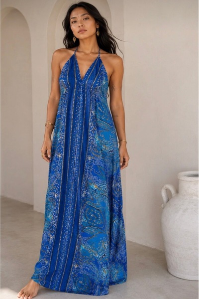 St boutique Etnik Desenli Varak Detaylı Elbise