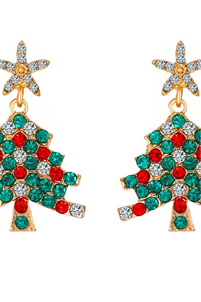 VeeShop Christmas earrings, Christmas trees decorated with colored crystals a...