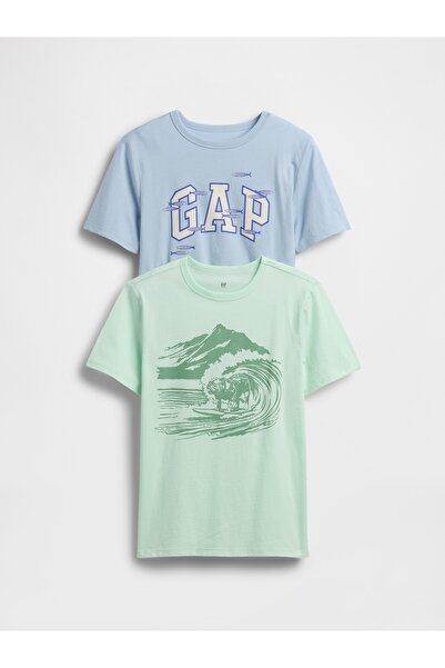 GAP Erkek Çocuk Açık Mavi Grafik Baskılı T-Shirt (2’li)