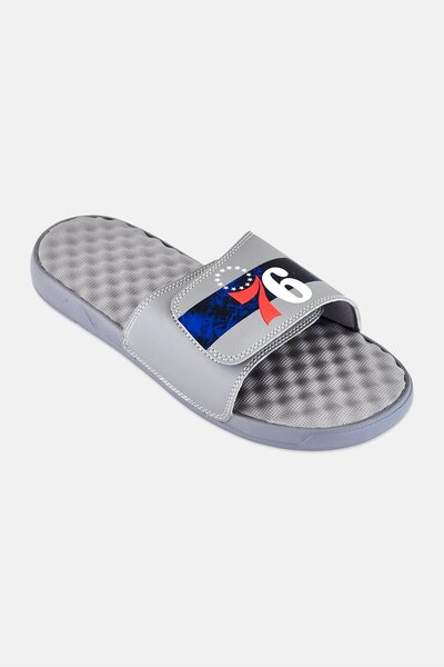 iSlide Men Philadelphia 76ers Distressed Slip On Slides, Grey