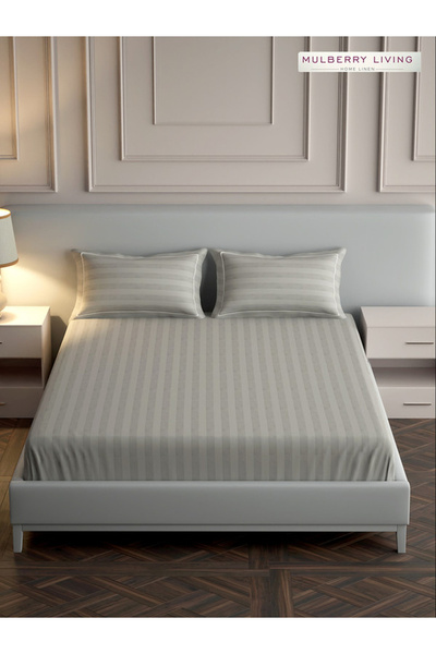 Mulberry Living By Styli ملاءة سرير كينج مسطحة من القطن 100% مع غطاءين للوسائ...