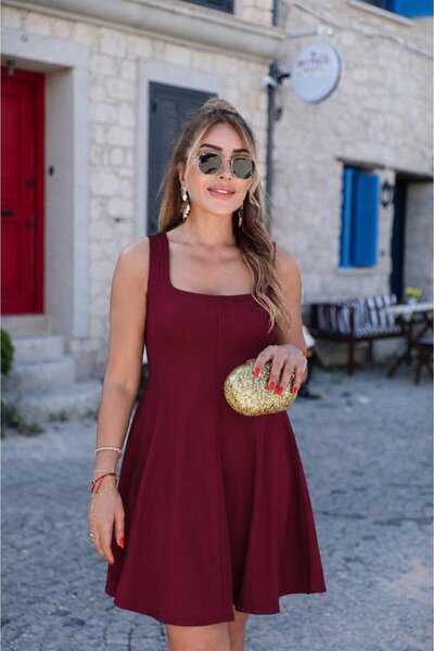 moda wanilia Elegance All Day Long! Women's Square Collar Modern Viscose Dress