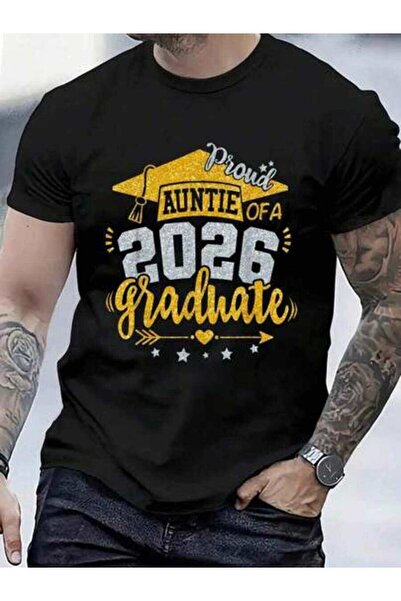 23ERVA 100% Cotton Proud Auntie Of A 2026 Graduate Grad Senior Aunt Graduatio...