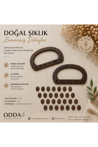 ODDA TASARIM ATÖLYESİ OZEL TASARIM KEMIK SEDEFLİ KAHVE HAMMADDE CANTA KULP VE...