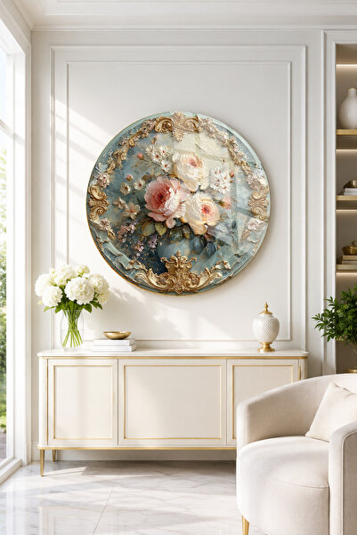 TAULART Unbreakable Glass Painting Vintage Rose Flowers Round Wall Painting C...