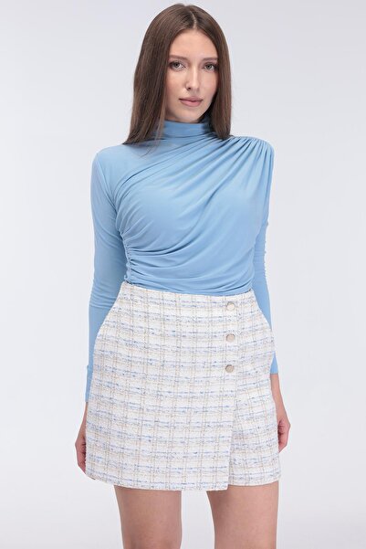 Select Moda Women's Gold Button Detailed Pocketed Short Skirt