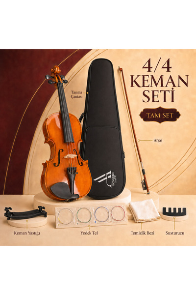 arpeggio ARTE V44-01 4/4 Tam Boy Parlak Keman Seti - Çanta, Arşe, Yastık, Sus...
