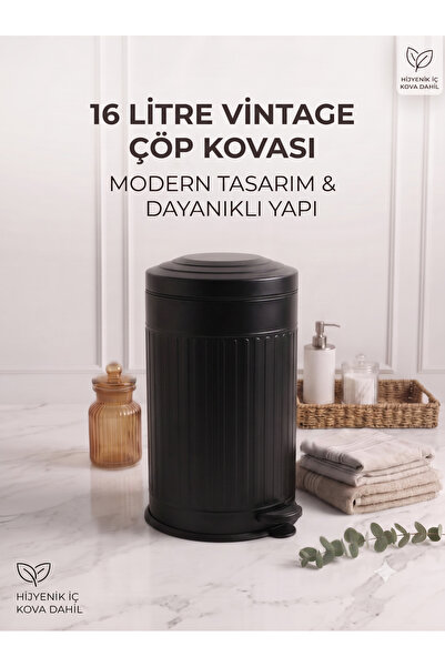 BySevil 16 Litre Vintage Pedallı Çöp Kovası (Amörtisörsüz) Modern & Retro Tas...