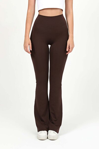 HDM Women's High Waist Gathering Brown Spanish Leggings - H5612
