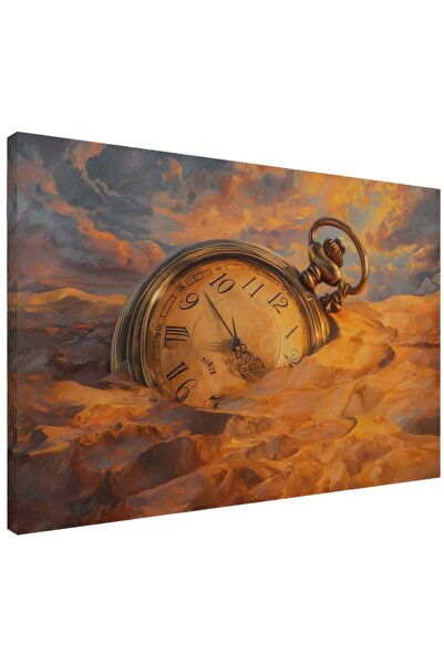 OEM Tablou decorativ cu ceas din pânză, model 70x100 cm, pânză/lemn, auriu/gri