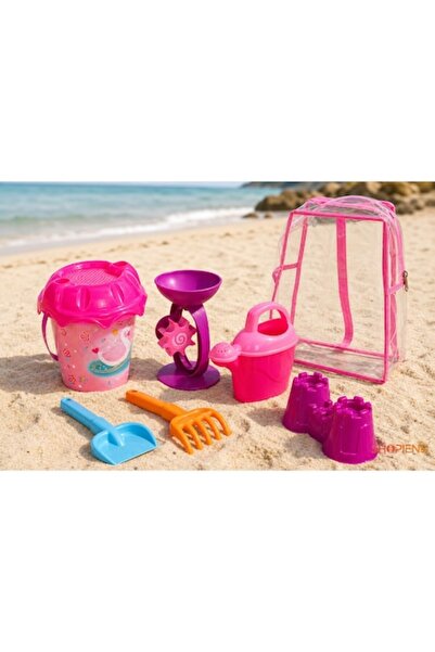 SHOPIENS Set de plajă Rucsac transparent Lebădă cu găleată roz, capac sită, 5...