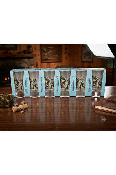 LimArt Set 6 pahare shot 50 ml, ambalaj cadou cu suport decorativ, cu pesti s...
