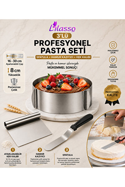 Lilasso Home 3 'Lü Set Pasta Sıvama Spatulası Çelik Spatula Hamur Kazıyıcı Ve...