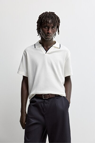 LEFTIES Kontrast fitilli polo yaka t-shirt
