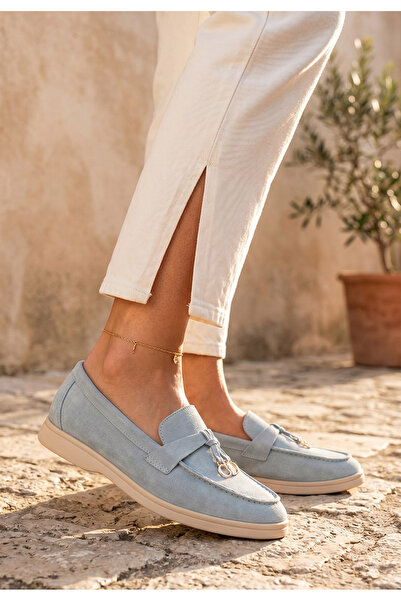 B T Shoes Μπλε δερμάτινα μοκασίνια Ορτάνσα