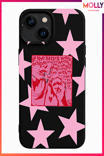 Molly iPhone 15 İçin Siyah Craving Stars Desenli İçi Kadife Silikon Kılıf
