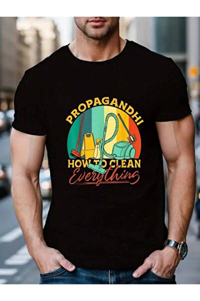NOURAM تي شيرت رجالي أسود من القطن 100% بطبعة Propagandhi How To Clean Everyt...