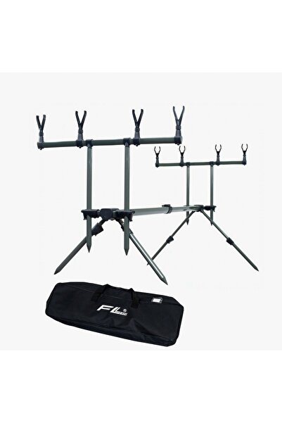 flamesan Montură de pescuit la crap, Rod Pod cu 4 lansete + Husă