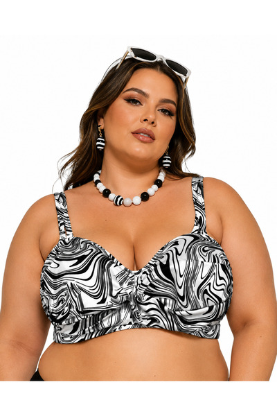 No Gossip Plus Size Strapless Fixed Padded Patterned Adjustable Strap Women's...