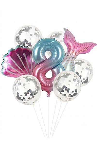 Mehca Rainbow Mermaid Tail Sequined Balloon Set 8 Years Old