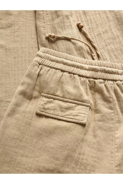 NO BRAND Pantaloni de bumbac bej, lungi, cu croială dreaptă, cu buzunare, măr...