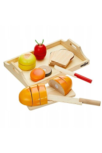 NO BRAND Woodyland Set de tăiere pentru mic dejun, Tavă din lemn, Tacâmuri, P...
