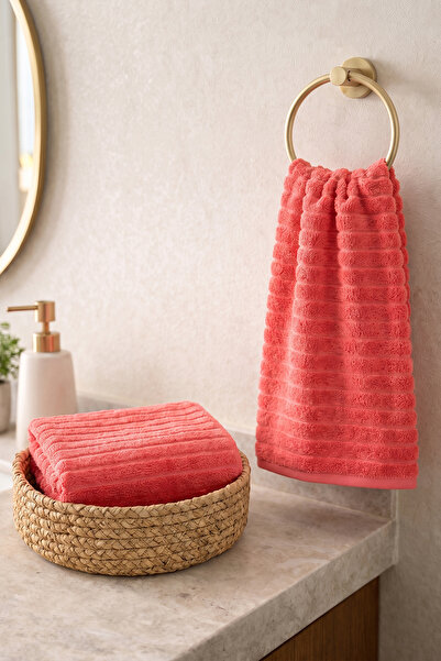 TEOHOMELİNENS Phaselis Hand Towel, Set of 2, 100% Cotton, 50X90 Cm, 640 Gsm