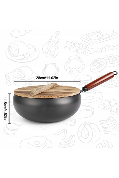 NO BRAND Tigaie Wok de 28cm cu capac din lemn, universală pentru inducție, ce...