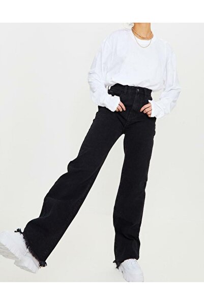 NO BRAND Pantaloni blugi negri, croială dreaptă, cu rupturi, PRETTYLITTLETHIN...