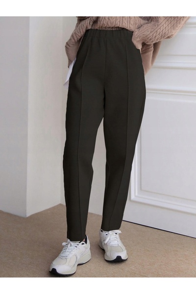 NO BRAND Pantaloni tricotați negri, croială dreaptă, cusături clasice, talie ...
