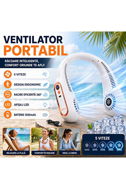 SMARTECH Portable Neck Fan, Bladeless, 5 Speeds, LED, USB-C, 18.5 x 18.5 cm, ...