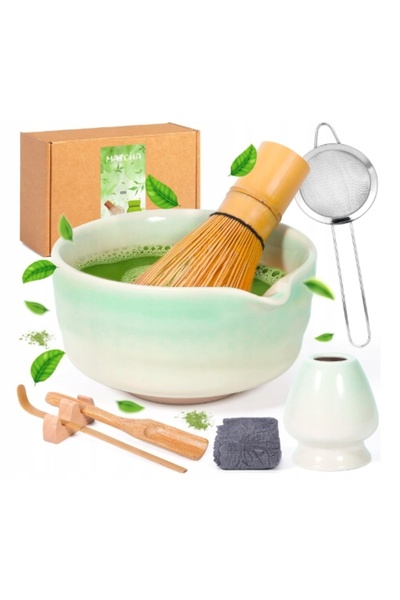 NO BRAND Set Matcha 8 piese: Bol cu cioc, perie, accesorii, verde