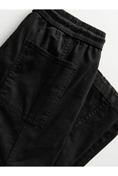 NO BRAND Pantaloni negri din bumbac, stil cargo jogger, cu cusături, talie el...