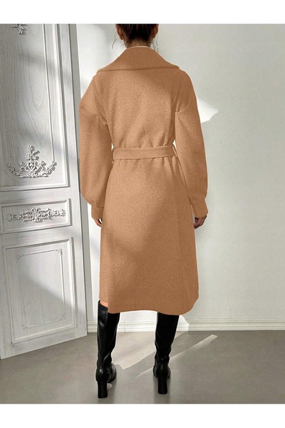 NO BRAND Palton clasic bej, cu mâneci lungi bufante, uni, SHEIN 40/42