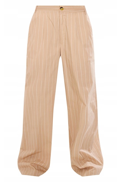 NO BRAND Pantaloni bej cu dungi, cu buzunare, croială dreaptă, picioare lungi...