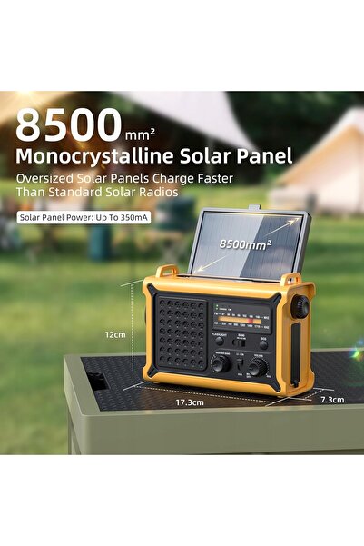 NO BRAND Radio de urgență solar cu power bank 12000mAh, lanternă SOS, AM FM