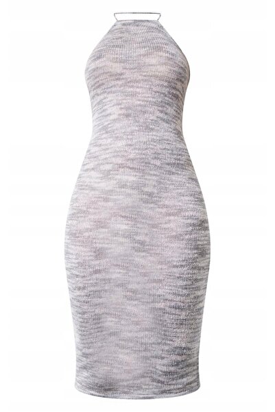 NO BRAND Prettylittlething S Rochie midi tricotată, asimetrică, cambrată, gri