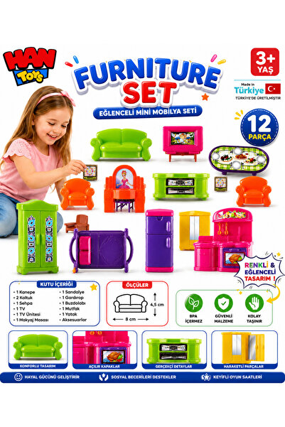 Han toys Furniture Set Oyuncak Ev Mobilya Seti – 8 Parça Mini Ev Dekorasyon S...