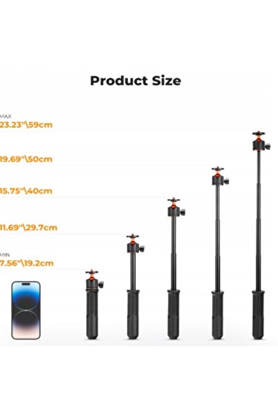 NO BRAND Selfie stick trepied 60 cm pentru telefon cu telecomandă Bluetooth c...
